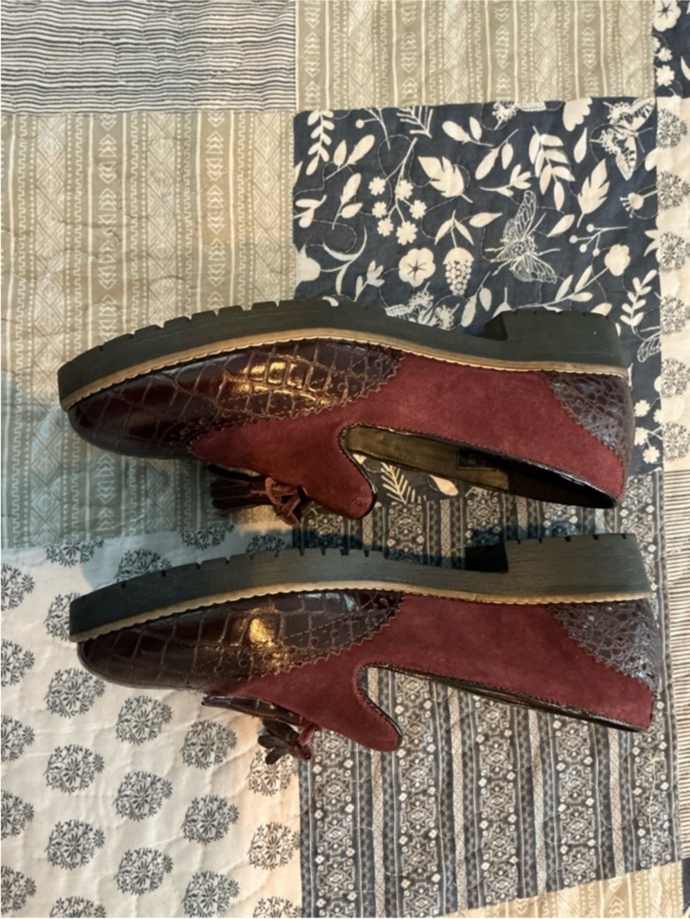 Dune London Burgundy Suede & Croc Tassel Loafers - Picture 3 of 7